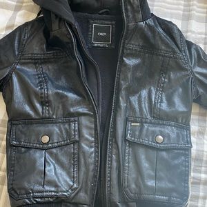 XS obey faux leather suede jacket/hoodie.